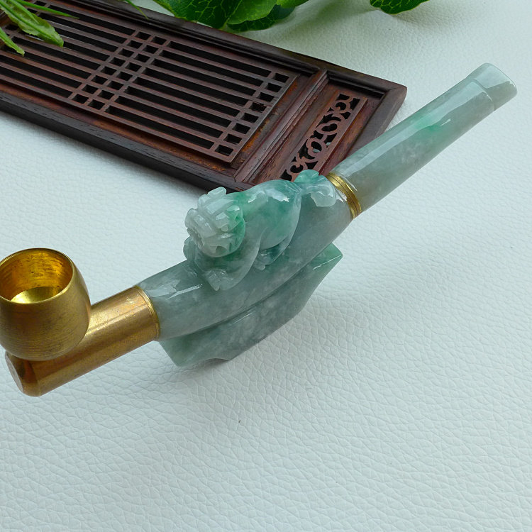 玉烟嘴烟斗缅甸料正品天然翡翠老坑a货冰糯种飘绿翡翠貔貅玉烟嘴