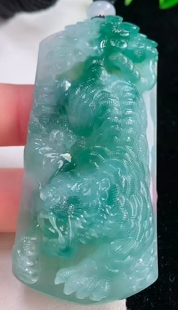 翡翠玉牌虎冰飘绿花虎牌吊坠玉坠男女生肖玉佩虎挂件翡翠玉石虎牌