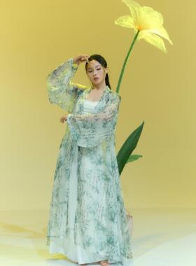 SOSO佳原创复古文竹国风舞蹈纱衣新中式竹元素汉服古风爵士舞蹈服