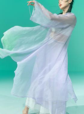 SOSO佳紫罗兰新国风不规则中国舞飘逸轻薄纱裙舞蹈纱衣古典舞国风