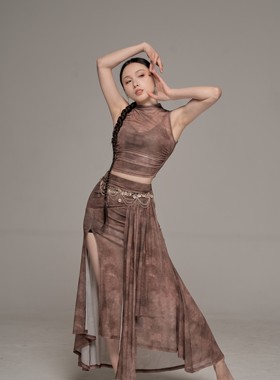 SOSO佳异域国风爵士舞弹力软糯网纱背心半身裙飘逸表演练功舞蹈服