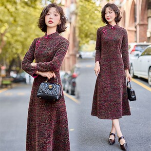 秋季掐腰梨型身材连衣裙适合胖mm大码新中式国风精致女装秋天裙子