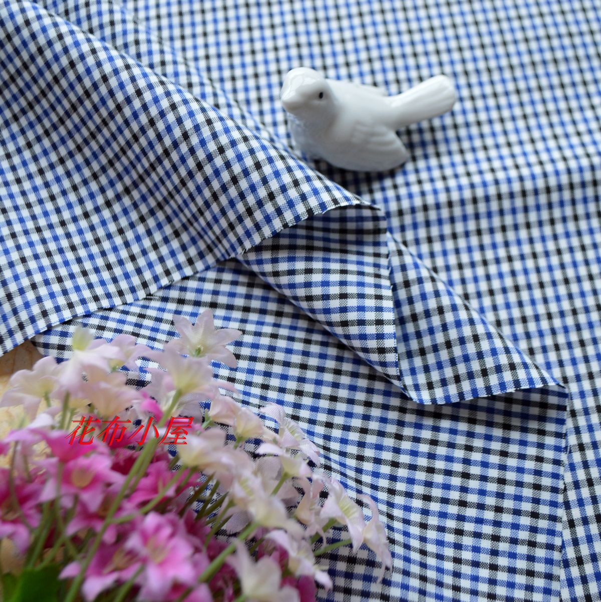 优质纯棉布料色织蓝黑小格子服装衬衫手工DIY面料9元半米