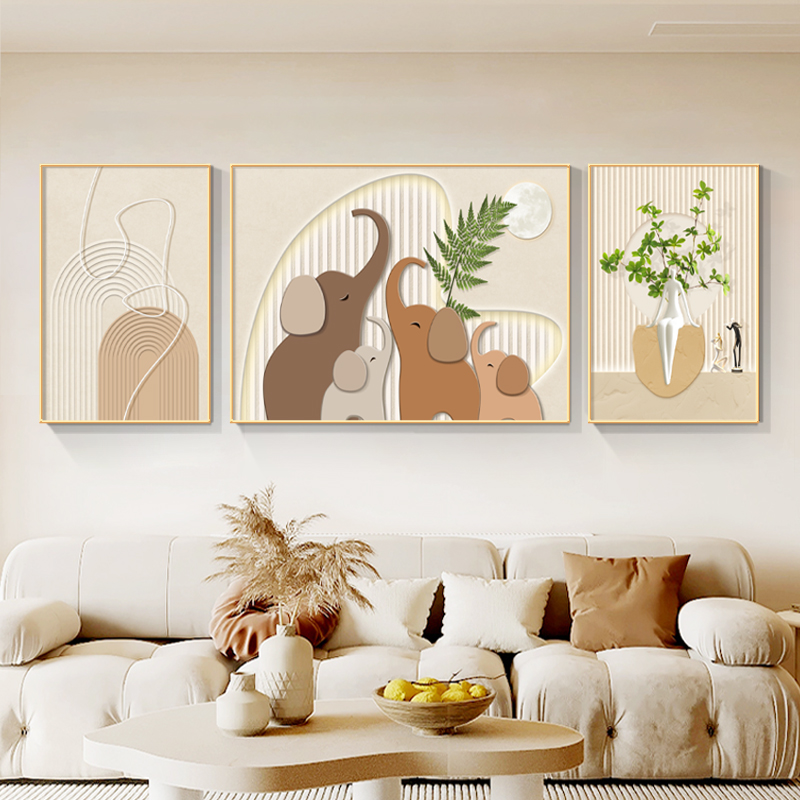 奶油风大象三联莫兰迪色系