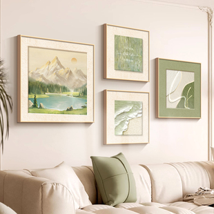 聚宝盆装 客厅东墙聚财山水画线条抽象创意组合挂画 饰画2025年新款
