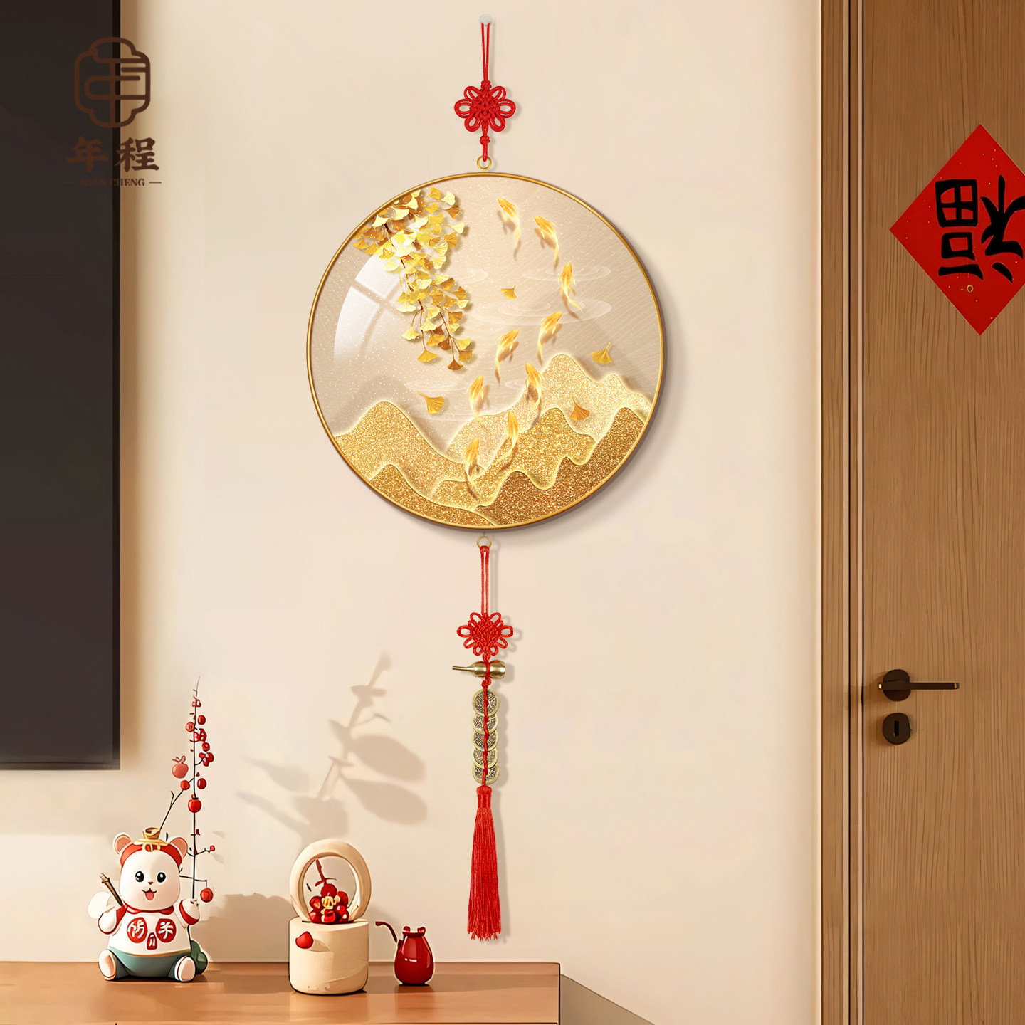 黄金发财树客厅电视背景墙挂件新中式玄关斗柜挂画招财摇钱树挂饰