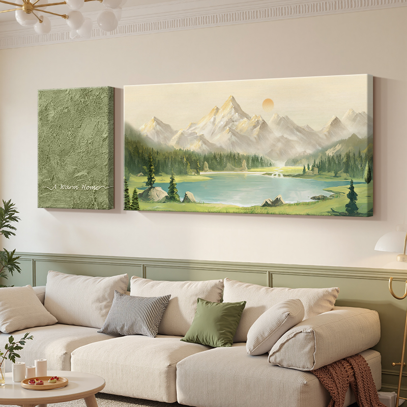 聚宝盆挂画2025新款东墙聚财山水画客厅沙发背景墙日照金山装饰画