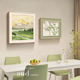 日照金山餐厅装饰画现代简约饭桌背景墙挂画小清新山水风景组合画