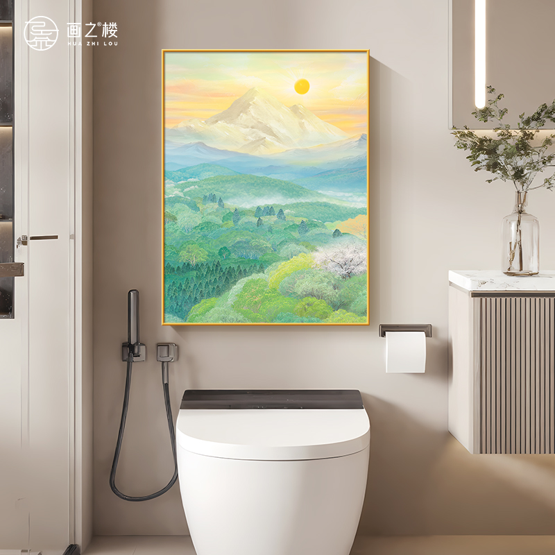 野地美树子奶油风卫生间装饰画防水浴室挂画免打孔酒店洗手间壁画图片