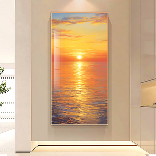 海上日出旭日东升玄关装饰画东墙壁画2025年新款竖版走廊过道挂画