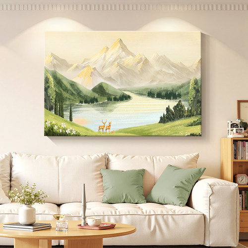 聚宝盆客厅西墙聚财山水风景挂画