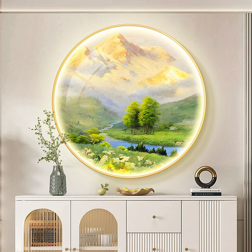 背靠金山圆形灯画led带灯山水画
