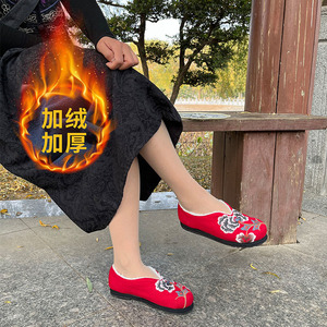 九天莲池老北京千层底布鞋女豆豆鞋舒适绣花鞋女冬加绒民族风棉鞋