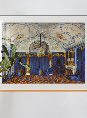欧式复古艺术装饰画法式玄关餐厅美式壁画蓝色红色冬宫建筑挂画