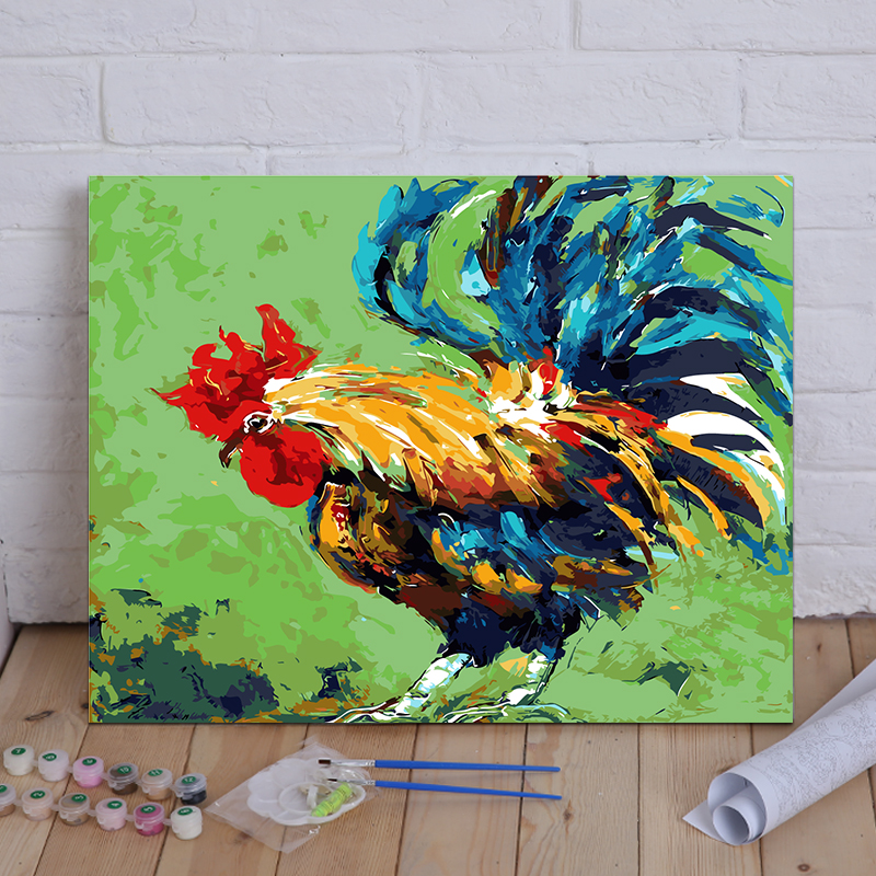 diy数字油画客厅风景花卉动漫人物定制手绘填色装饰画 雄鸡独秀图片