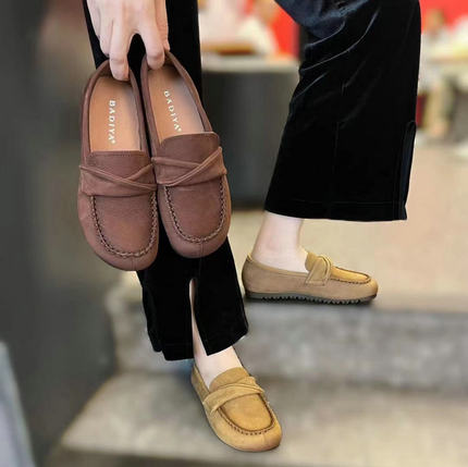 巴迪雅女鞋2023秋新款欧洲站真皮复古民族风一脚蹬豆豆鞋女5921-1