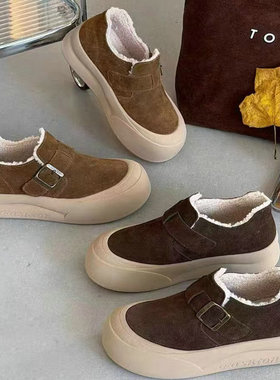 巴迪雅女鞋2025冬款反绒皮羊羔绒勃肯鞋厚底百搭轻便休闲鞋9669