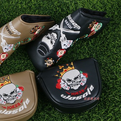 直条一字推杆套骷髅PU绣花高尔夫球杆头套 Golf Club Head Cover