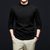 100%羊毛 衫 针织男装 圆领半高领羊毛衫 打底毛衣男士