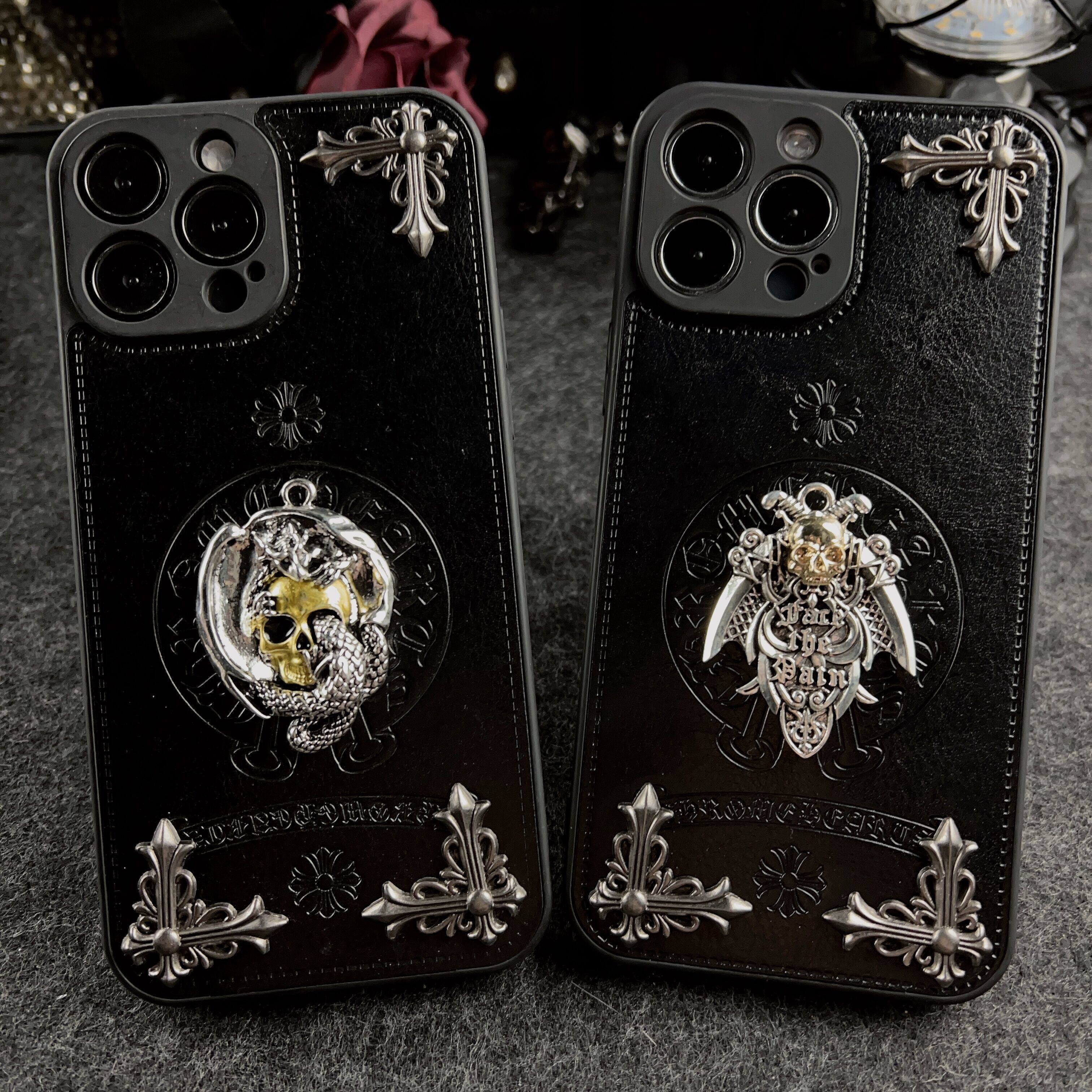 适配苹果14pro手机壳iphone13promax皮纹骷髅个性潮14新款12保护