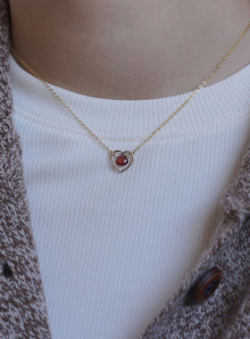 14k包金爱心石榴石项链