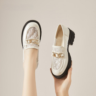 乐福鞋女鞋网面透气2025新款夏季浅口单鞋一脚蹬厚底小皮鞋