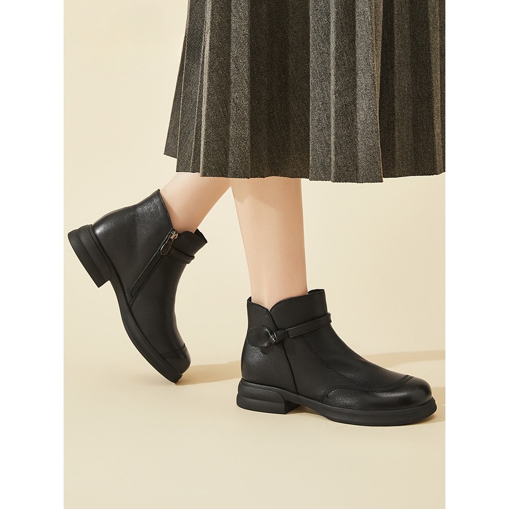 单靴不加绒平底短靴女2025新款秋季真皮皮鞋软底中年妈妈鞋,女鞋,切尔西靴,淘宝优惠券,粉丝福利购,淘宝优惠卷