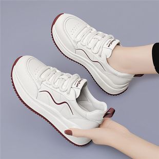 头层牛皮厚底小白鞋子女2024春秋新休闲透气吸汗女鞋平底百搭板鞋