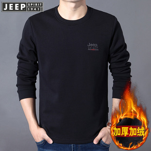JEEP吉普官方正品牌圆领加绒卫衣男装宽松套头秋冬款休闲长袖T恤