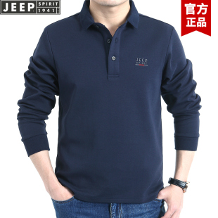 JEEP吉普牌男装长袖T恤男士2026春秋战地商务翻领POLO衫中年