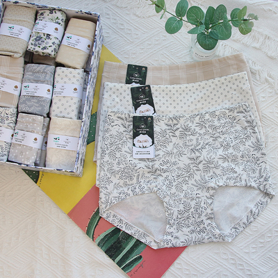 4条装亿宠儿 棉中熊猫内裤女100支棉中高腰舒适包臀女士内裤3242