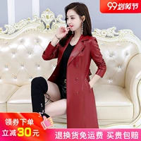 Mùa xuân và mùa thu Hained leather nữ dài 2019 áo gió mới bằng da phiên bản Hàn Quốc của bộ đồ giảm béo mỏng cổ áo kích thước lớn - Quần áo da áo da cổ bẻ