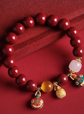 天然朱砂手串吞金兽手链男女款
