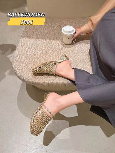 专柜正品白丽女人2026新款网纱编织镂空包头后空法式猫跟凉拖鞋