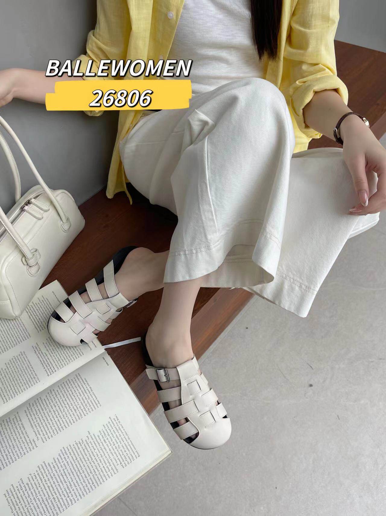 专柜正品白丽女人2026新款牛皮编织镂空包头半拖鞋罗马沙滩凉拖鞋