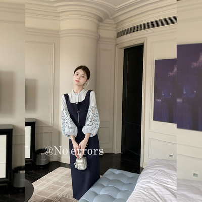 不出错No errors 藏青色前后两穿马甲半裙套装2026初秋新品