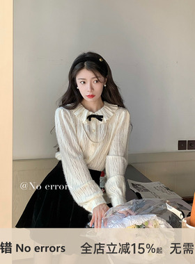 不出错 No errors 加厚丝绒黑色百褶a字蓬蓬短款半身裙23秋冬