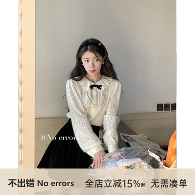 不出错 No errors 加厚丝绒黑色百褶a字蓬蓬短款半身裙23秋冬
