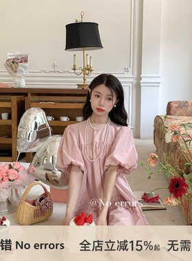 不出错No errors 重工花边装饰复古花苞泡泡袖甜心娃娃连衣裙