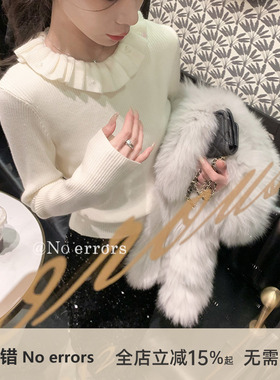 不出错No errors【小精致】亮片装饰小花边加厚内搭针织衫 冬新款