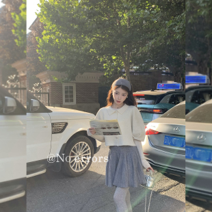 不出错No errors  翻领七分灯笼袖斗篷毛衣韩系温柔甜美宽松开衫
