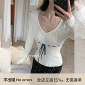errors 奶乖甜心 百搭显瘦丝绒绑带v领针织衫 不出错No 冬新款