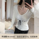 errors 奶乖甜心 百搭显瘦丝绒绑带v领针织衫 不出错No 冬新款