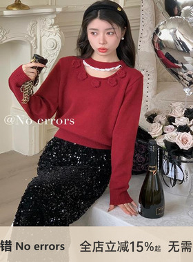 不出错No errors 小漂亮～精致手工立体花朵挂脖宽松软糯毛衣