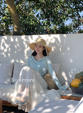 不出错No errors【甜心捕手】温柔玫瑰装饰荡领显瘦针织衫 春新款