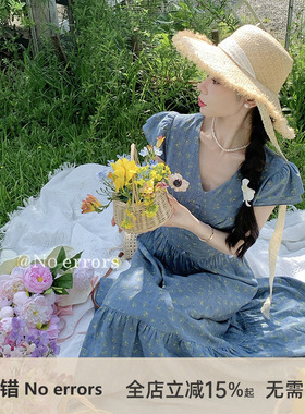 不出错No errors【夏花】温柔显白蓝色碎花连衣裙 2025夏季新款