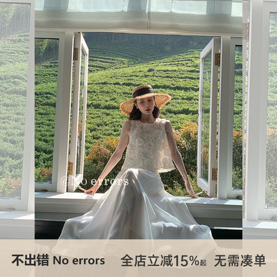 不出错No errors立体网纱玫瑰背心+半裙套装艺术感设计款
