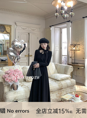 不出错No errors【午夜芭蕾】黑色蝴蝶结绑带显瘦连衣裙 秋冬新款