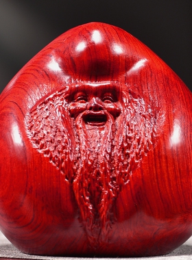 红色寿星公像木雕摆件实木质寿桃工艺品纯木装饰品送长辈贺寿礼物