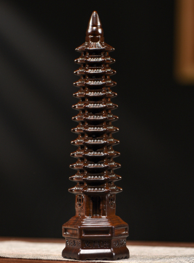 黑檀木雕十三层文昌塔摆件木质13层纯木制家居书房装饰品绿色木塔